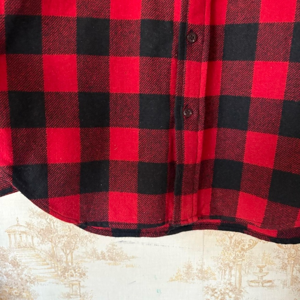 Vintage 70s red black buffalo plaid King’s Road wool flannel button up shirt - Picture 5 of 7